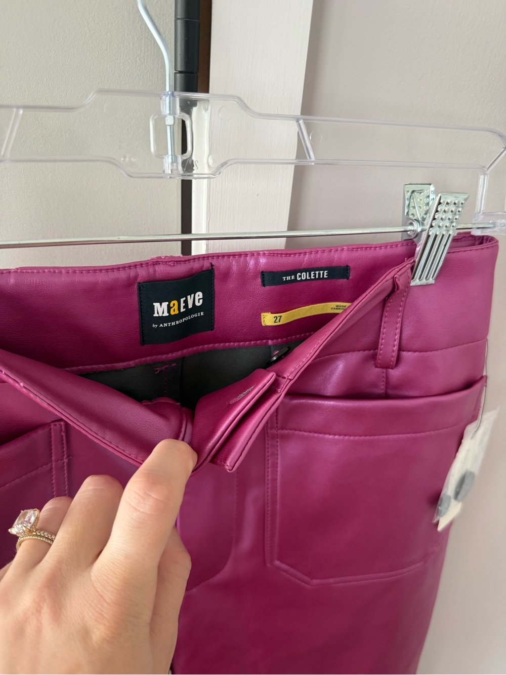 Maeve Colette Faux Leather Pants in Magenta - Picture 3 of 4